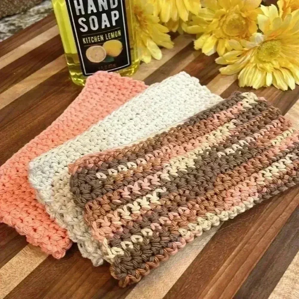 100% Cotton Handmade Washcloths - Set of 3